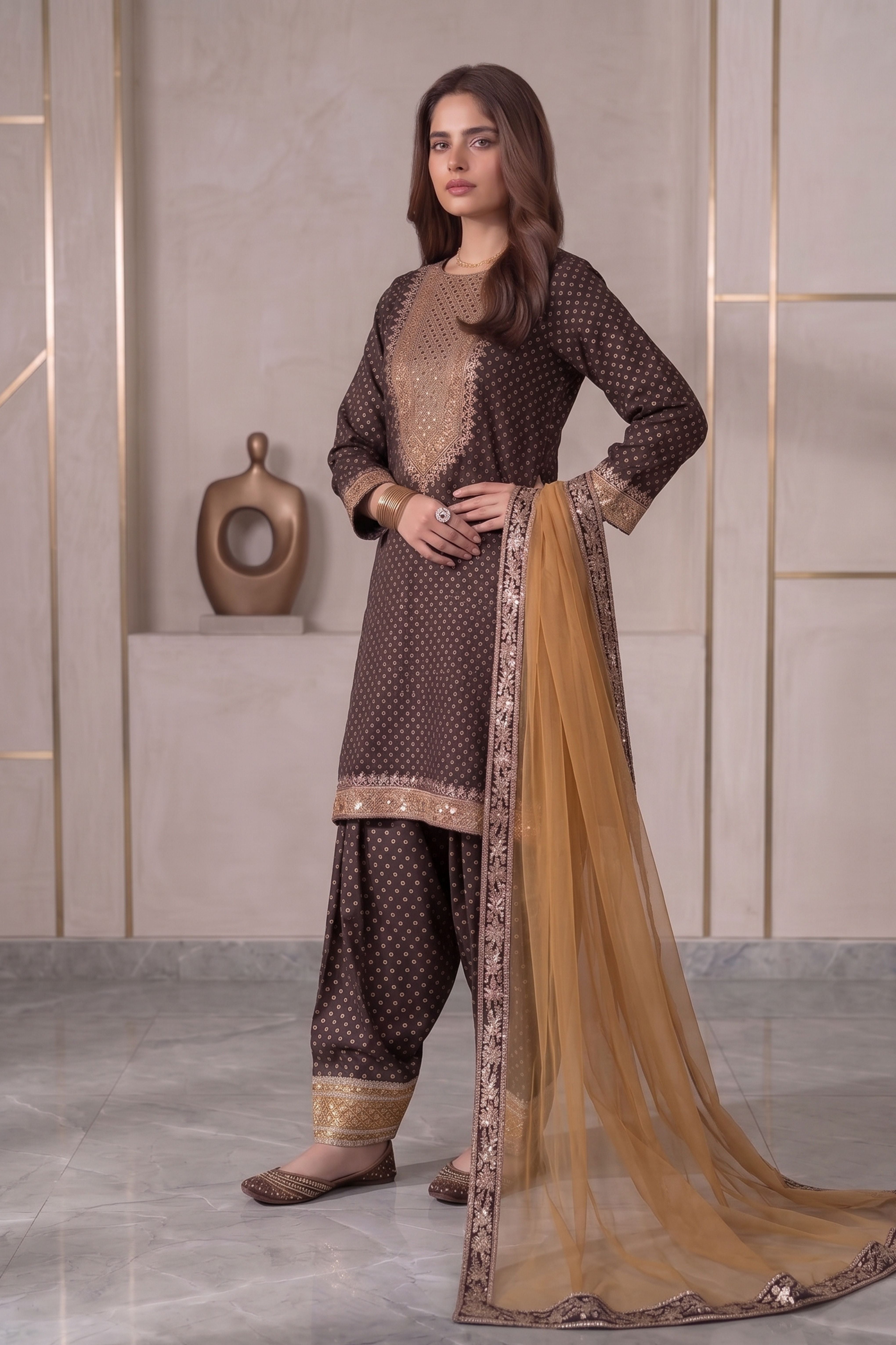 3-PC  Silk-Viscose  Stitched