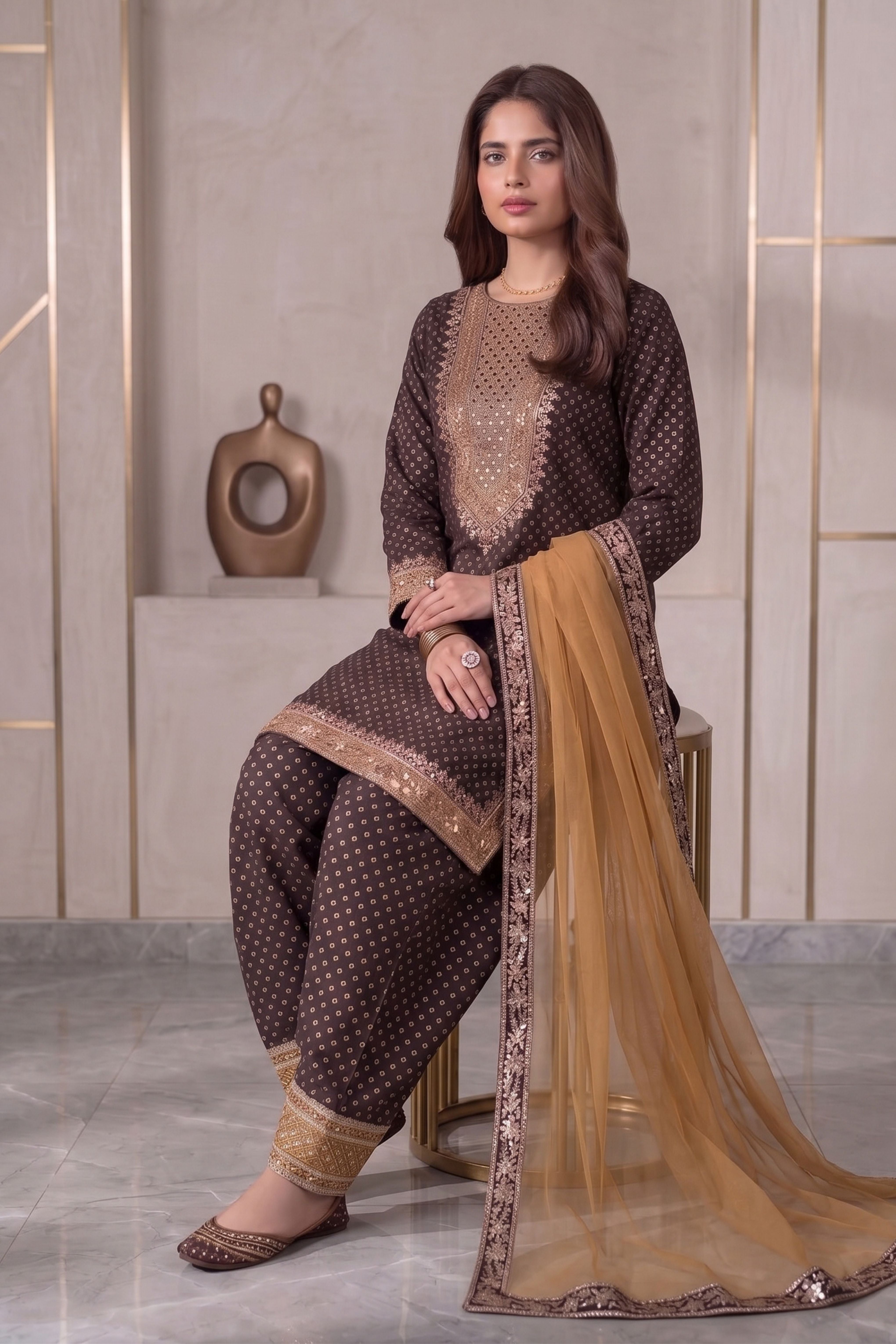 3-PC  Silk-Viscose  Stitched