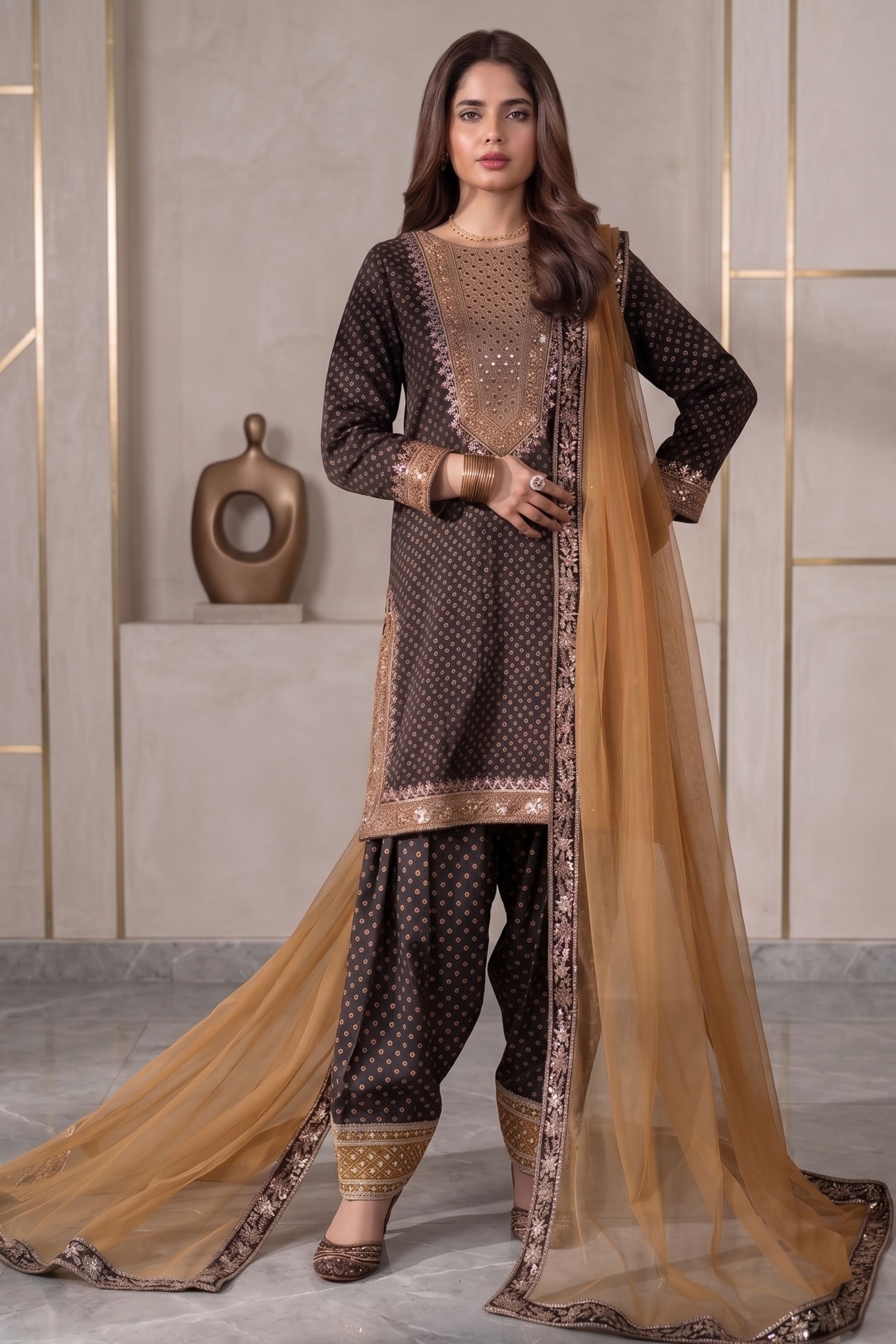 3-PC  Silk-Viscose  Stitched