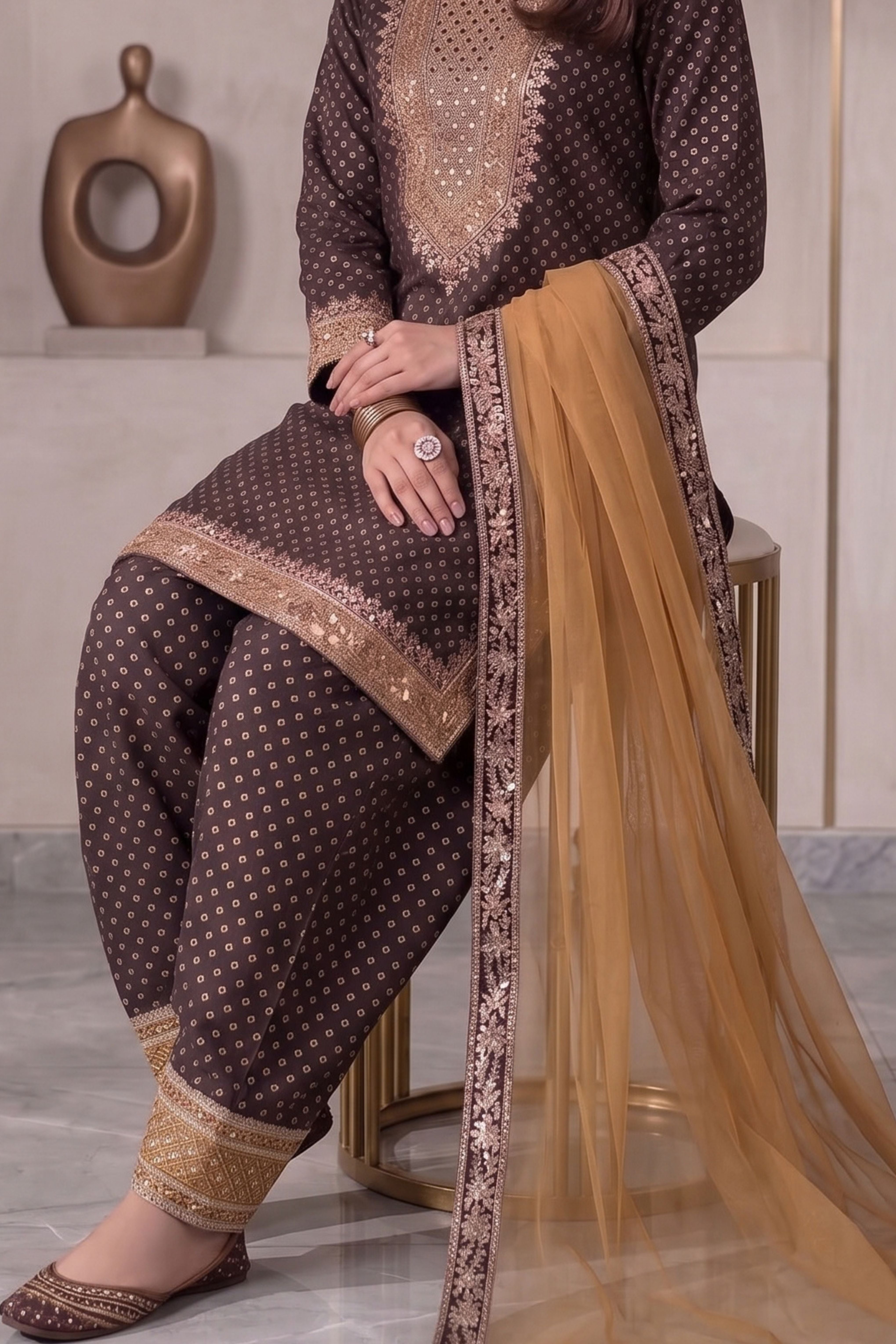 3-PC  Silk-Viscose  Stitched