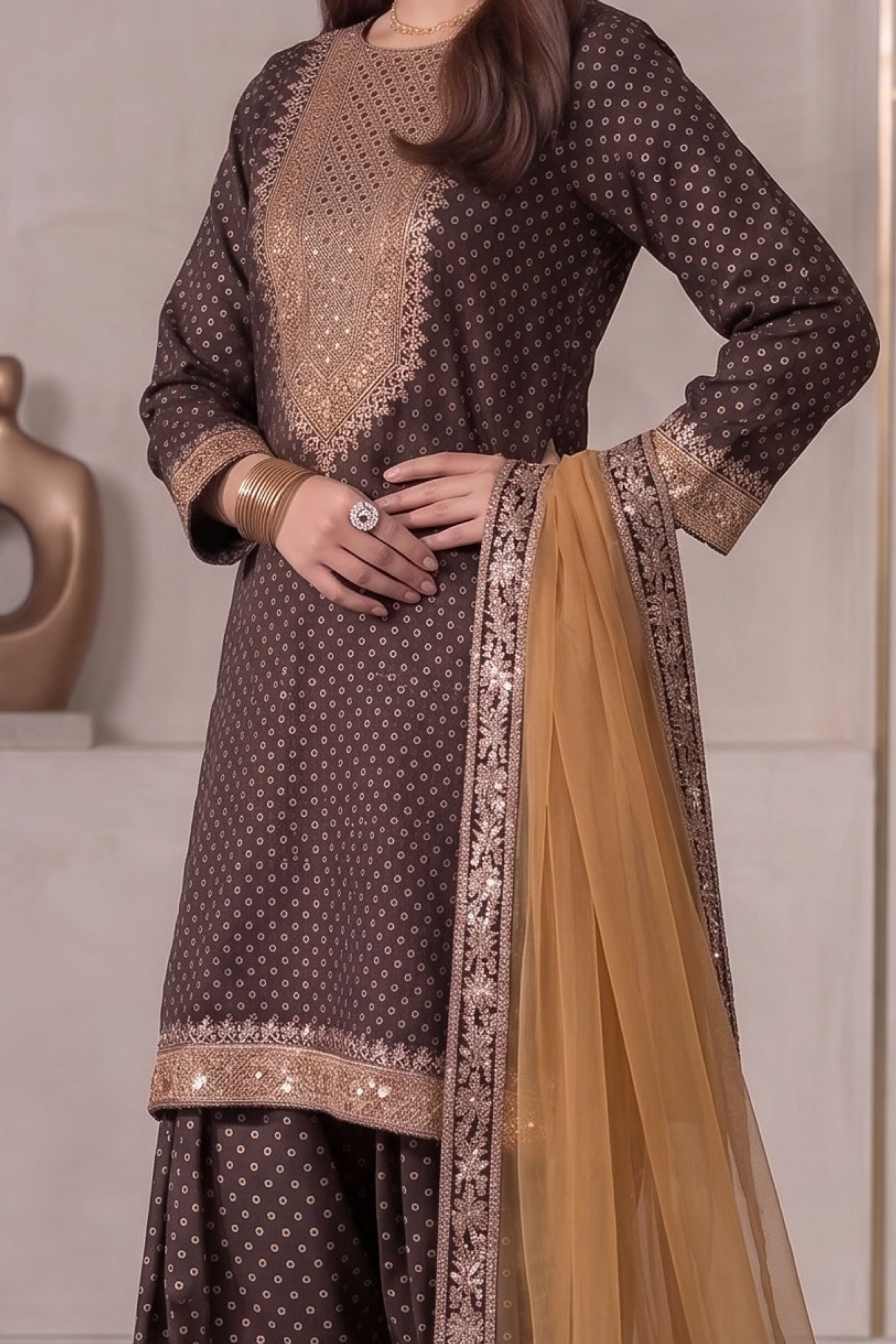 3-PC  Silk-Viscose  Stitched