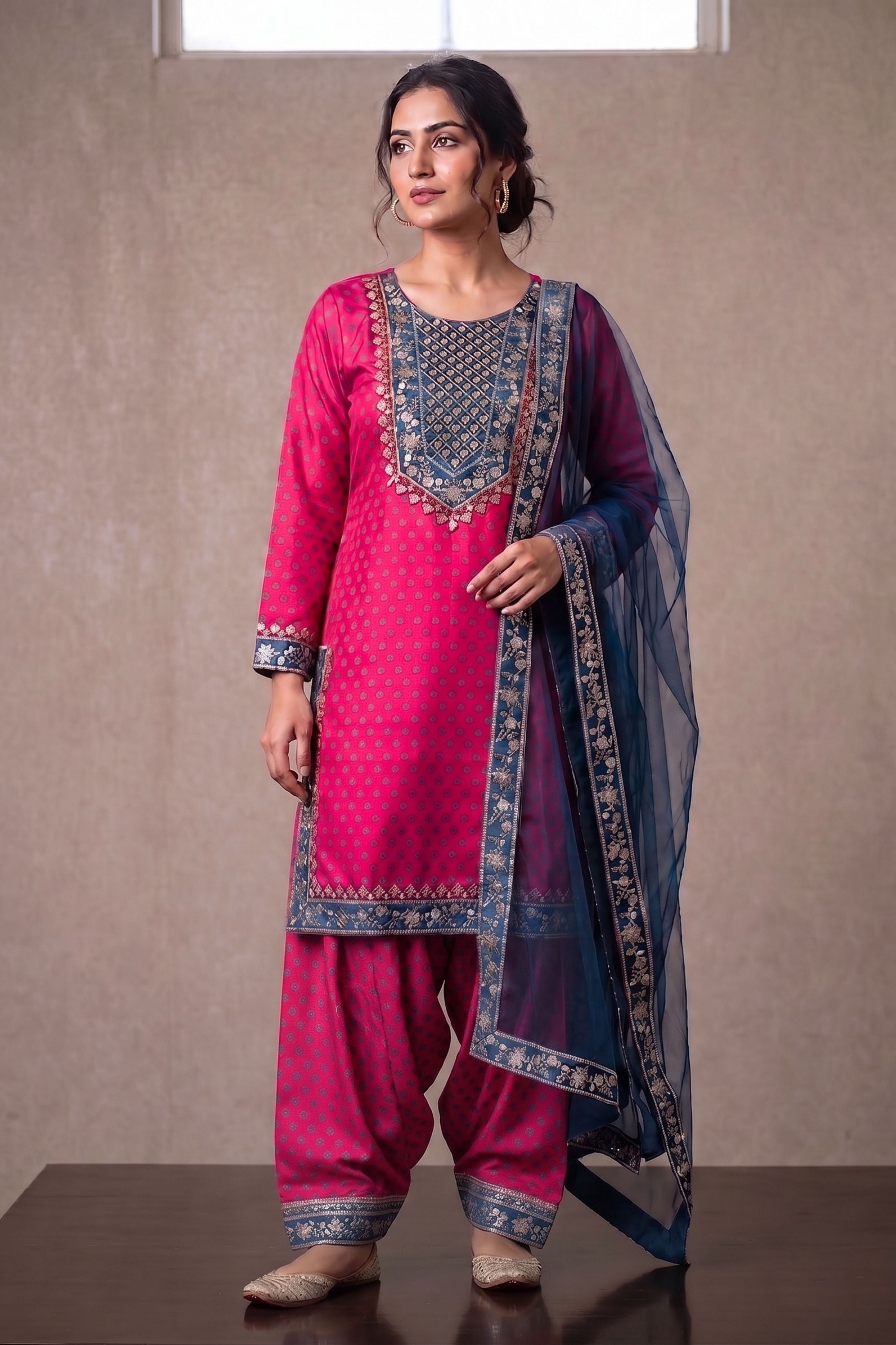 3-PC  Silk-Viscose  Stitched
