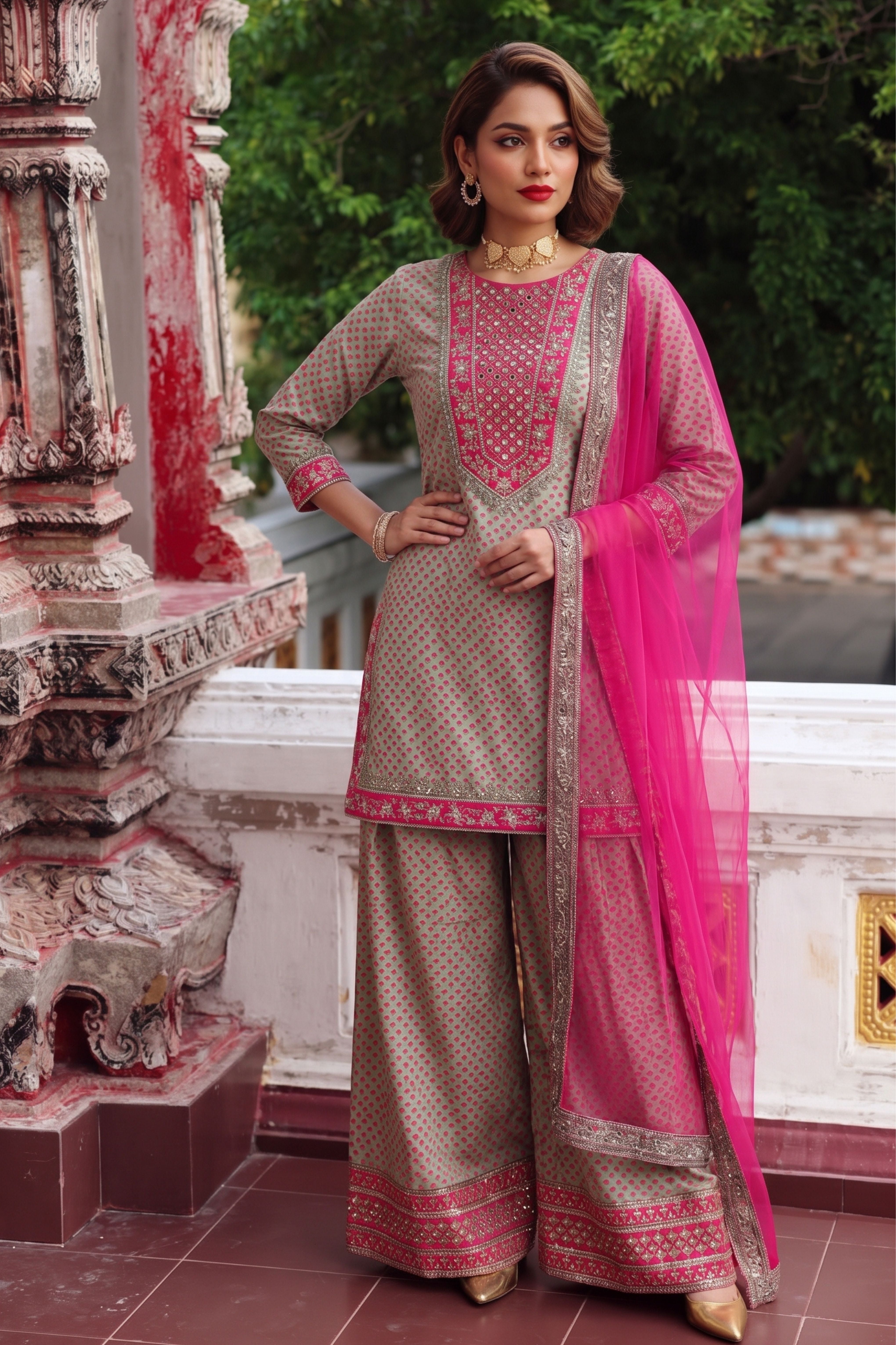 3-PC  Silk-Viscose  Stitched