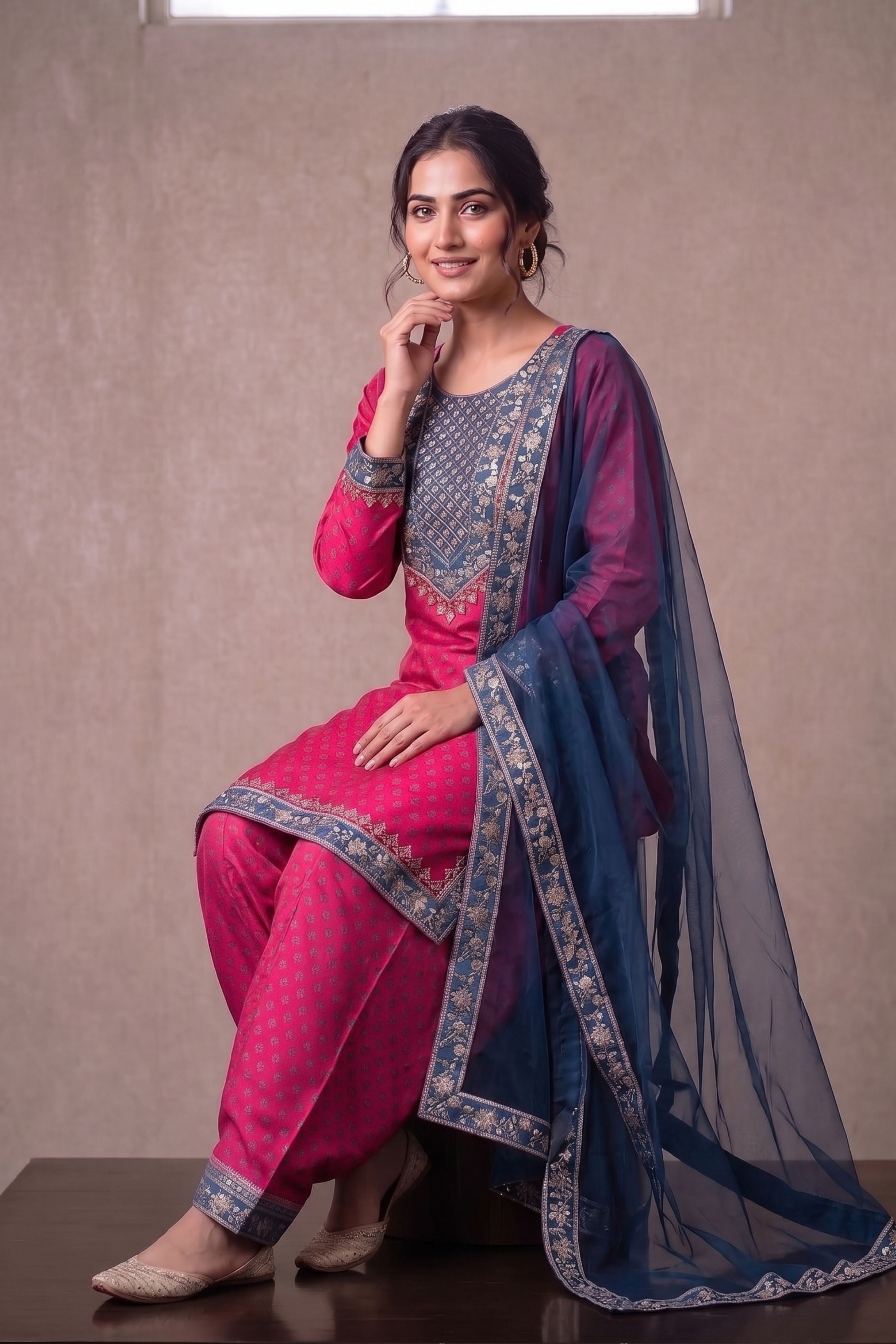 3-PC  Silk-Viscose  Stitched