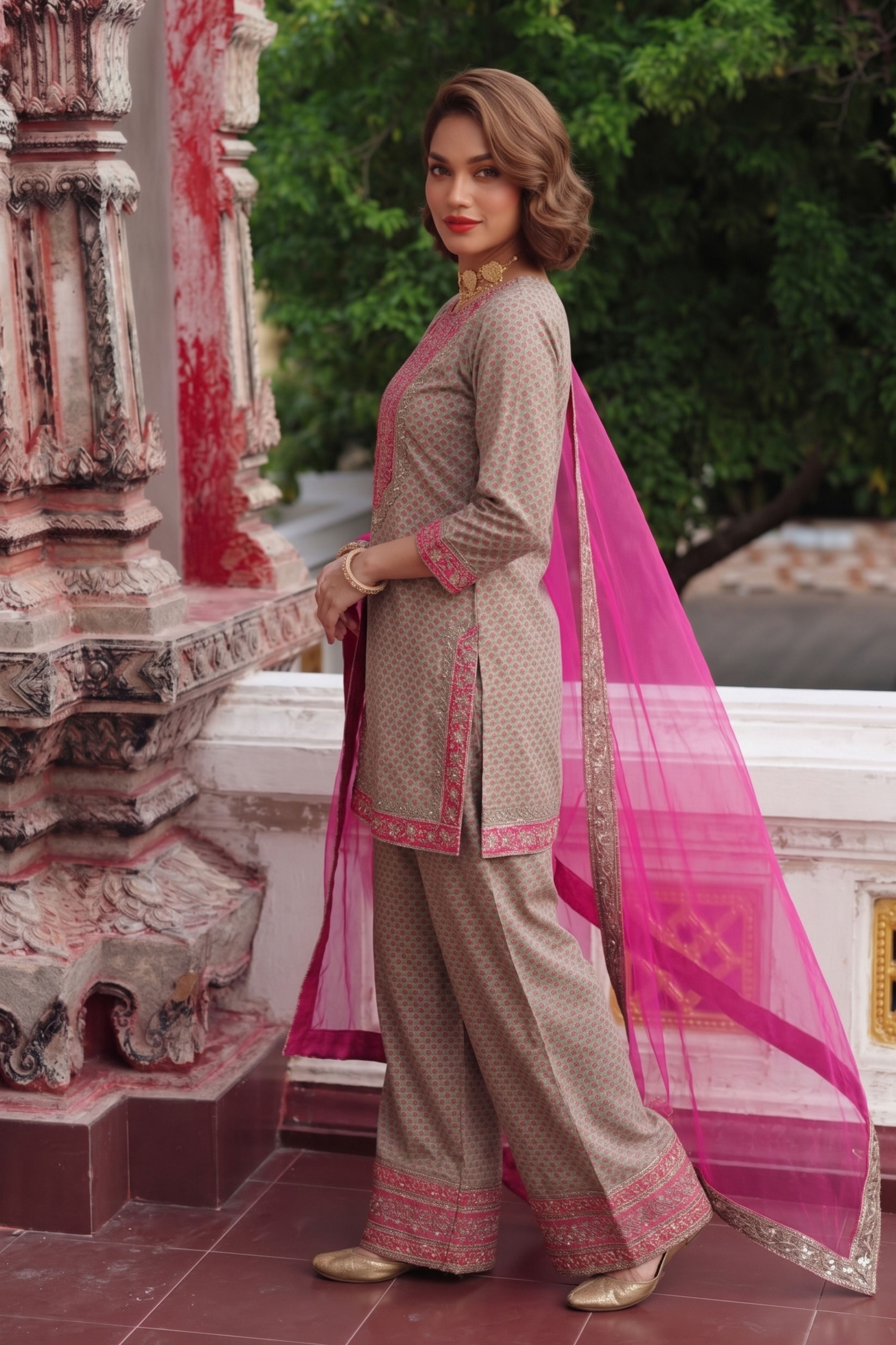 3-PC  Silk-Viscose  Stitched