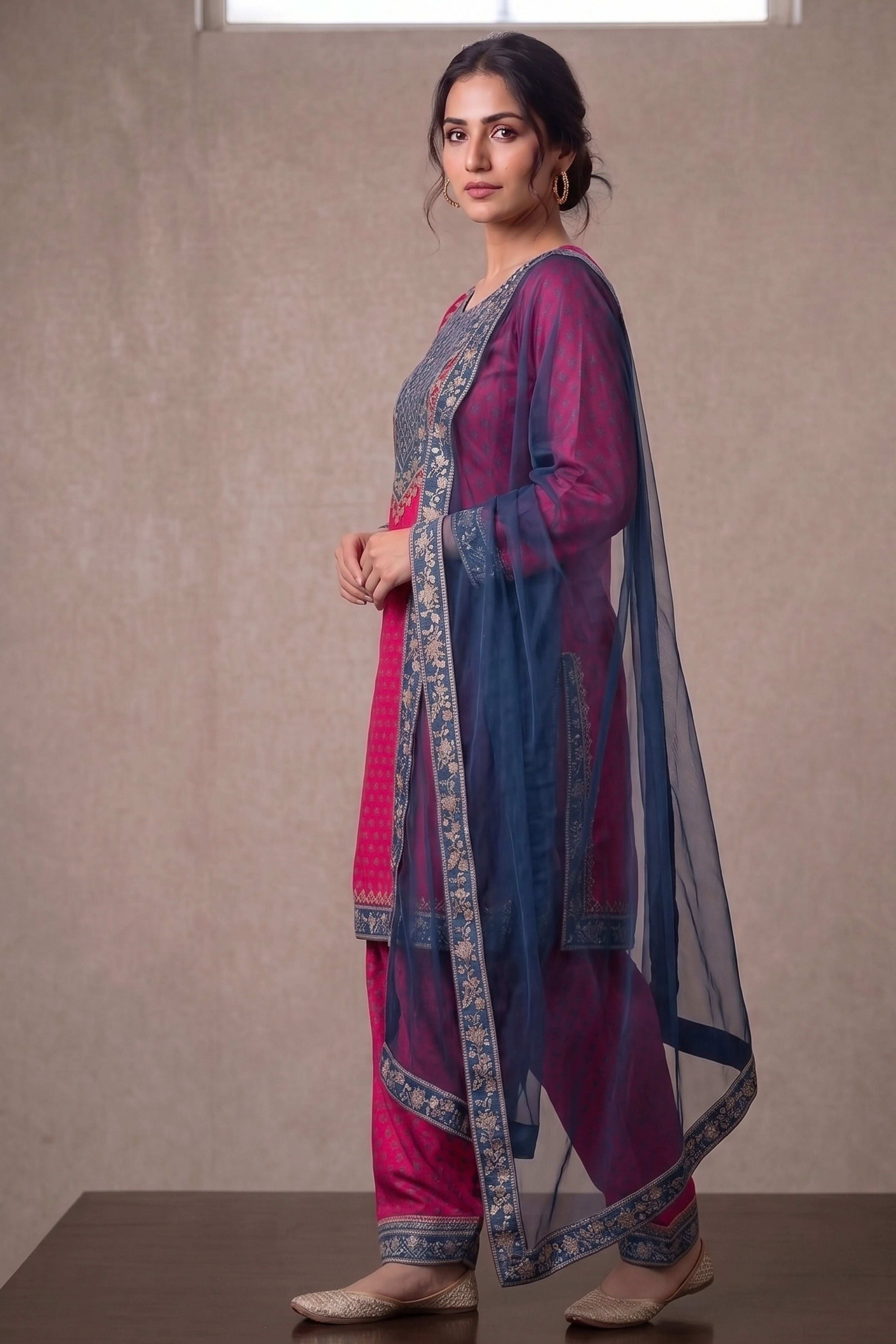 3-PC  Silk-Viscose  Stitched