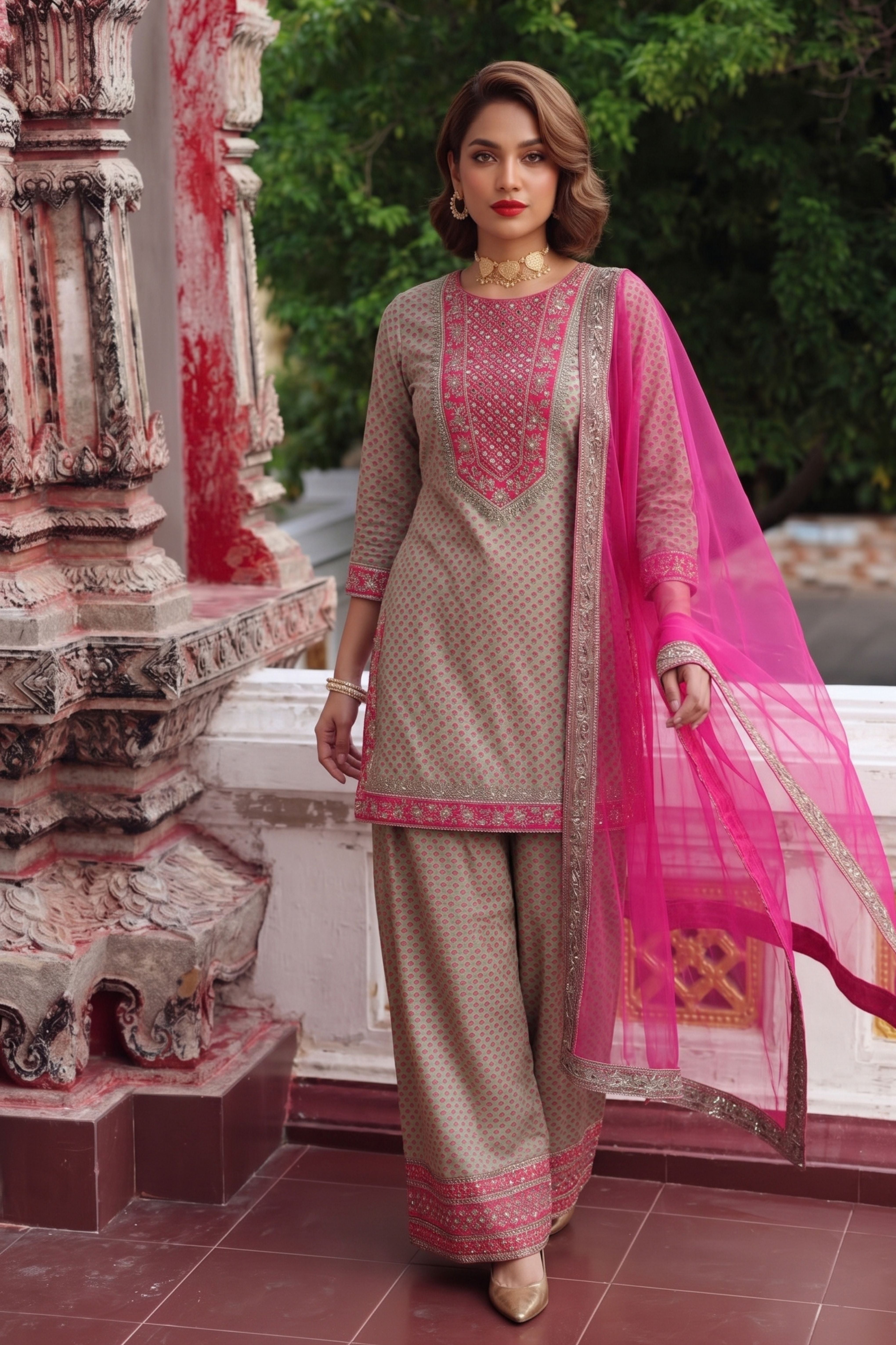 3-PC  Silk-Viscose  Stitched