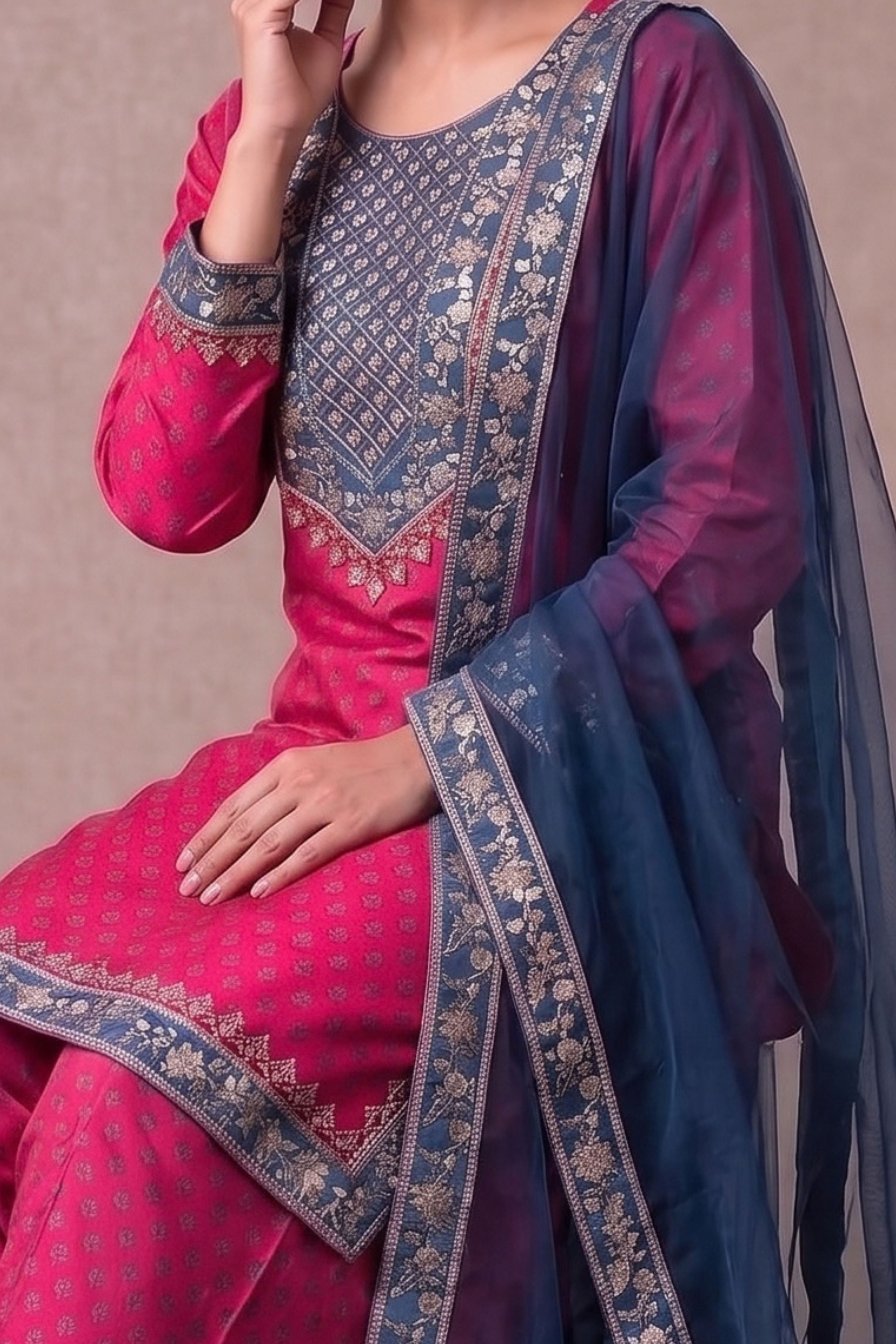 3-PC  Silk-Viscose  Stitched