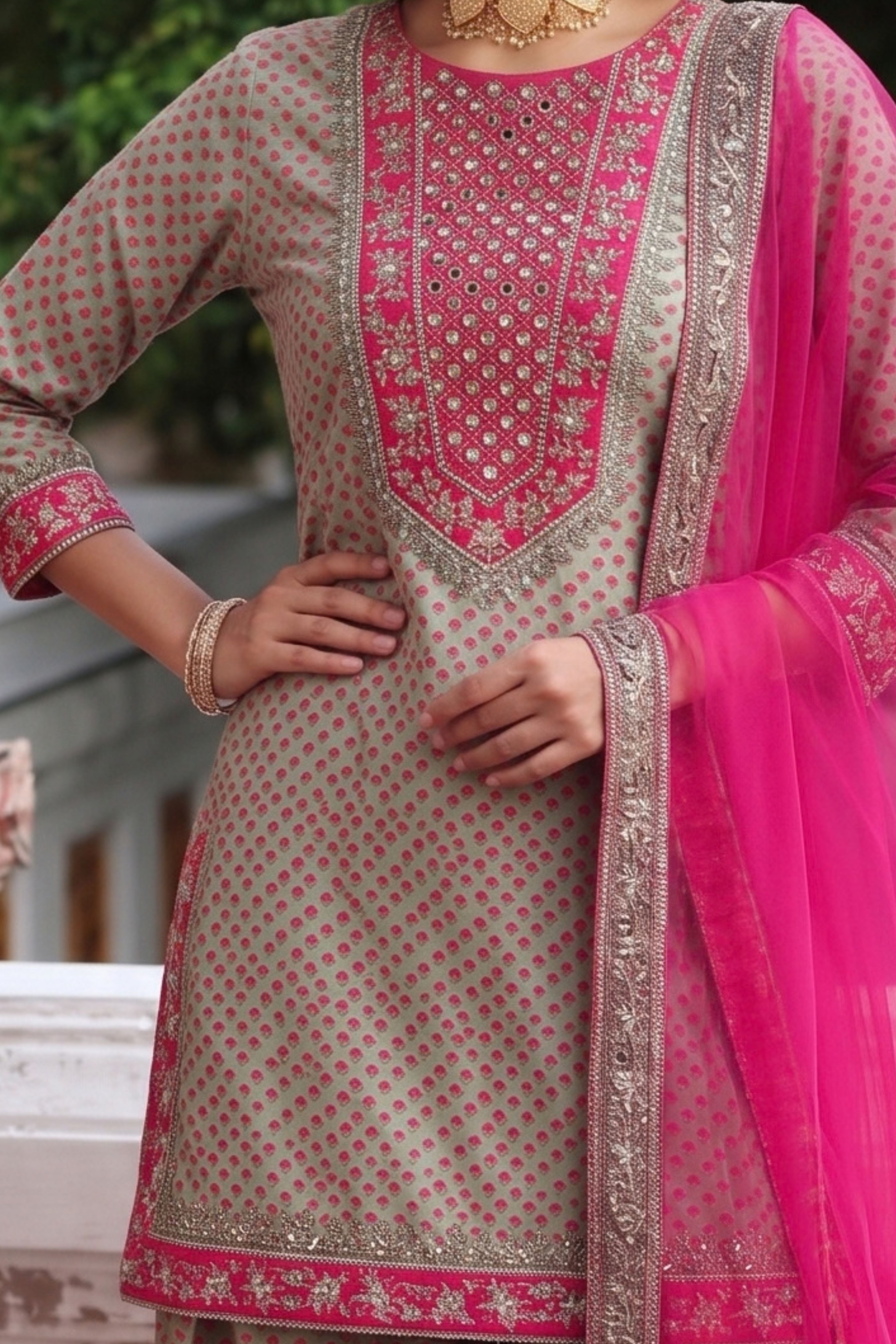 3-PC  Silk-Viscose  Stitched